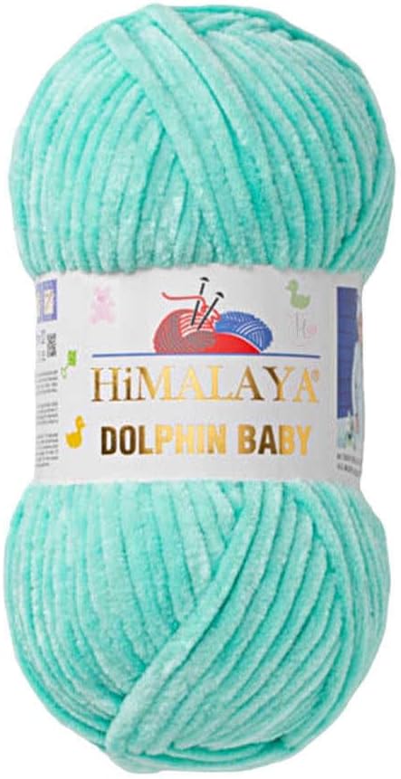 1 Skein/Pack Himalaya Dolphin Baby Chenille Yarn, Each Ball 100 gr (3.5 oz), 120 m (132 Yards), 100% Polyester, Super Bulky Baby Blanket Velvet Amigurumi Yarn, 80345 - Mint Green