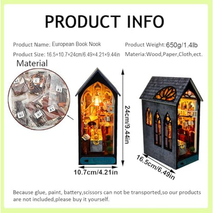 DIY Miniature House Kit, European Style Book Nook Kit, Illusion Mirror Design Miniature Dollhouse Kit, Booknook Bookshelf Desktop Decor Model Build Creativity Gift for Women and Adults - Image 2