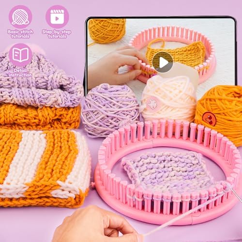 PREBOX Knitting Loom Kit for Kids and Beginners, Hat and Scarf, Pink - Image 2