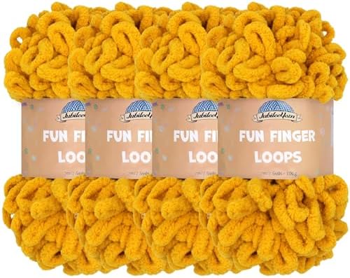 JubileeYarn Fun Finger Loops Yarn - Mustard - 4 Skeins by BambooMN
