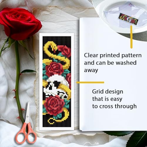 ORIGACH 6 Set Gothic Rose & Skulls Cross Stitch Bookmark Kit for Beginner - Image 3