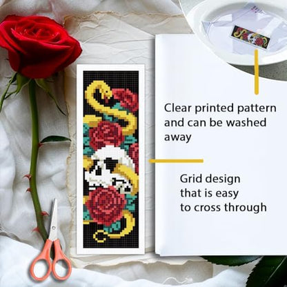 ORIGACH 6 Set Gothic Rose & Skulls Cross Stitch Bookmark Kit for Beginner - Image 3