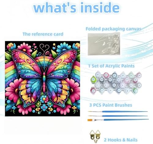 DOTSTART Paint by Numbers Kit for Adults, Rainbow Butterfly Canvas Adult Paint by Number Kits, Acrylic Paint by Number Canvas for Adult Beginners, Home Wall Art Decor,Unframed, 16X16 inch - Image 6