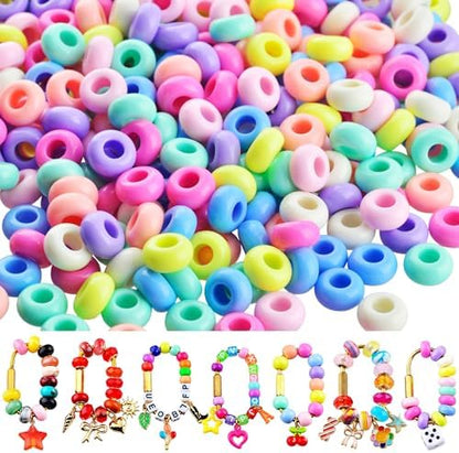 Large Hole Beads Carabiner Bag Charm Beads 200pcs 12mm Jumbo Hair Bead Acrylic Big Hole 5.5mm Macrame Chunky Bead with Large Holes for Keychain Bag Charm by Cmidy
