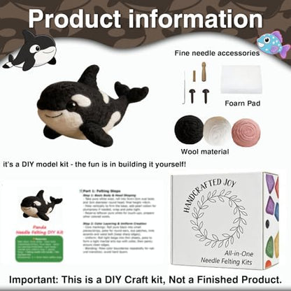 DIY Needle Felting Kit Cute Orca Killer Whale – Needle Felting Starter Kit with Fiber Roving, Needles, Felting Pad & Instructions | Felted Ocean Animal Kit for Beginners Adults | DIY Craft Gift - Image 3