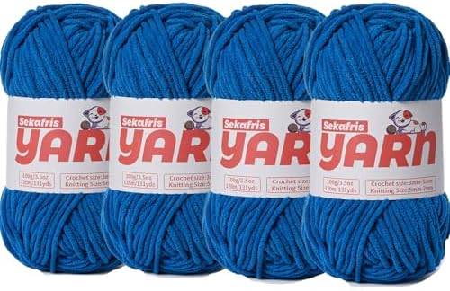 4 Pack Plush Chunky Chenille Yarn for Crocheting, Soft Fluffy Velvet Yarn for Crocheting Amigurumi, Fuzzy Baby Blanket Knitting 400g/524yds Bulky(4 Blue) by Sekafris