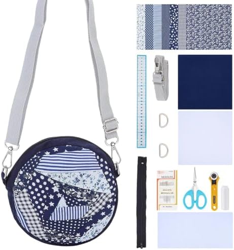 WEBEEDY DIY Quilt Tote Bag Kit for Adult Beginners Round Crossbody Bag Starter Kit with Video Tutorial,9 PCS Fabrics,Quilting Tools for DIY Sewing Patchwork Craft Valentine's Day Birthday Gift by WEBEEDY