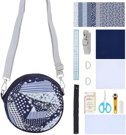 WEBEEDY DIY Quilt Tote Bag Kit for Adult Beginners Round Crossbody Bag Starter Kit with Video Tutorial,9 PCS Fabrics,Quilting Tools for DIY Sewing Patchwork Craft Valentine's Day Birthday Gift by WEBEEDY
