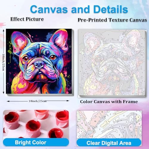 Artunion Framed Paint by Numbers Kit for Adults Beginners & Kids Ages 8-12,French Bulldog Paint by Number with Frame,Easy Dog Paint by Numbers Kit on Canvas 10 * 10 Inch Without Easel - Image 3