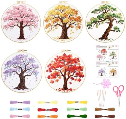 ORIGACH 5 Pcs Seasonal Tree Embroidery Kit for Beginners by ORIGACH