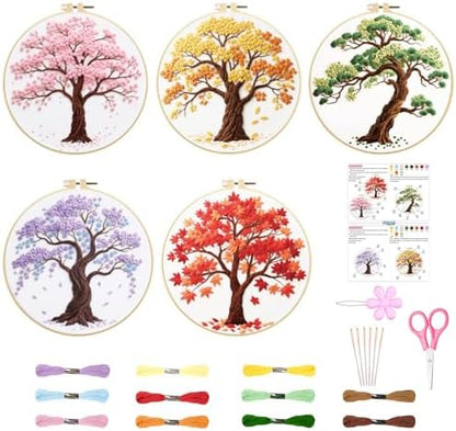 ORIGACH 5 Pcs Seasonal Tree Embroidery Kit for Beginners by ORIGACH