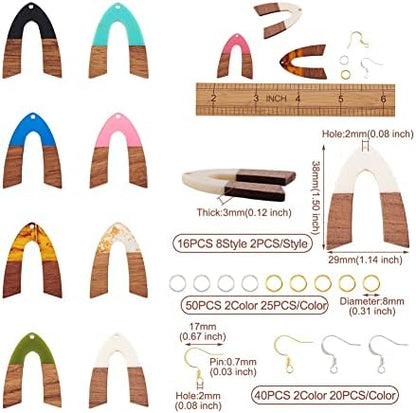 FASHEWELRY Resin Wood Earring Kit with 16Pcs Wood Resin Earring Charms Wooden Earrings Blanks Open Jump Rings French Earrings Hooks for Jewelry Making - Image 6