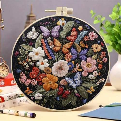 Huacan Embroidery Kit for Beginners Adults Includes Stamped Flowers Butterfly Pattern, Hoop, Color Threads,Tools,Easy to Follow Instruction - Image 5