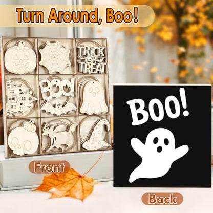 WOHOHOHO 45PCS 10 Designs Halloween Unfinished Paintable Blank with Tray - Image 3