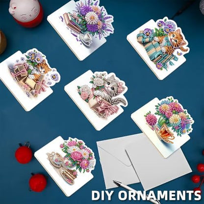 5D Diamond Art Painting Greeting Cards Kit, Cat and Flowers Design, DIY 6 Packs Thank You Cards with Envelopes, Full Drill Round Diamonds Craft for Adults, Cute Animal Gift for Women Beginners - Image 5