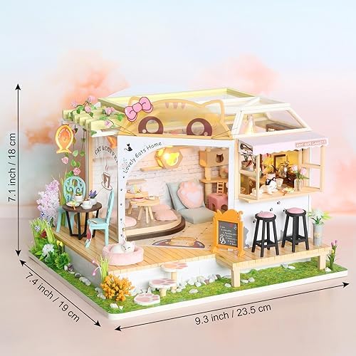 GuDoQi DIY Miniature Dollhouse Kit, Tiny House Kit with Music, 1:24 Scale, Handmade Crafts Gift for Christmas Day Birthday, Lovely Cats' Coffee Shop - Image 2