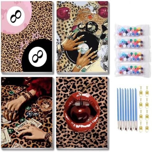 AIBOERL 4 Pack Paint by Numbers Kit for Adults Beginner,Leopard,12X16In - Image 2