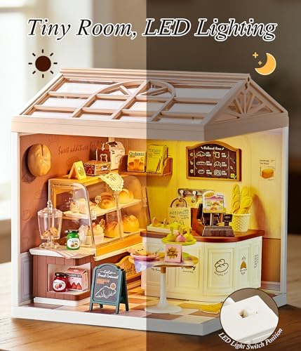 Bread Shop DIY Miniature House Kit with Roof & LED Light, Stackable & Connectable Dollhouse Kit with Dustproof Door, Creative DIY Crafts Building Toy Gift for Adults Teens - Image 6