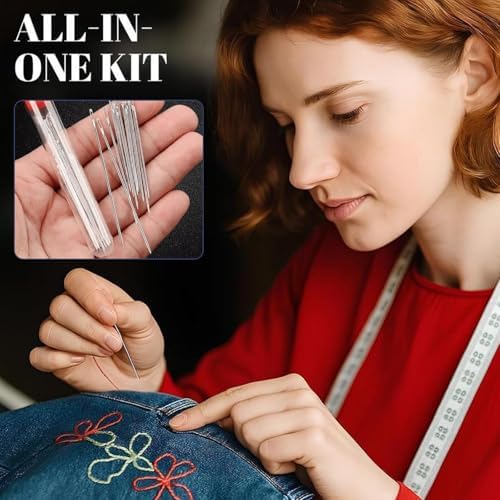 Big Eye Steel Sewing Needles Kit 34PCS, 5 Size Stainless Steel Hand Sewing Needles with Case, Easy Threading for Seniors & Beginners(34-PCS) - Image 3