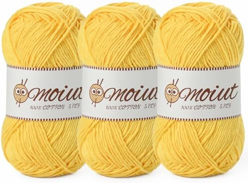 3 Pack Cotton Yarn for Crocheting, Baby Yarn for Crocheting Soft, 393yds / 5.29oz Fluffy Amigurumi Crochet Yarn, 5 Ply 100% Milk Cotton Yarn for Puzzle、Socks、Clothes(3 Golden Yellow) by OMoiut