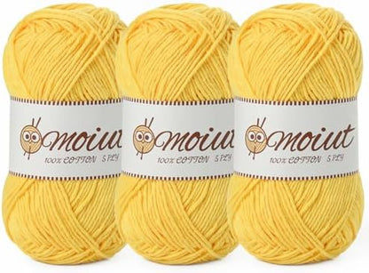3 Pack Cotton Yarn for Crocheting, Baby Yarn for Crocheting Soft, 393yds / 5.29oz Fluffy Amigurumi Crochet Yarn, 5 Ply 100% Milk Cotton Yarn for Puzzle、Socks、Clothes(3 Golden Yellow) by OMoiut