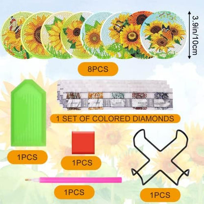 UPINS 8Pcs Sunflower Diamond Art Painting Coasters for Drinks - Image 2