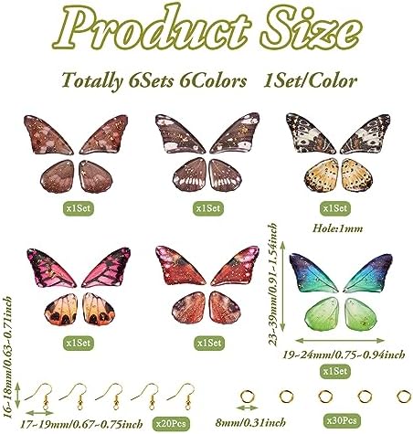 FASHEWELRY 24Pcs Resin Butterfly Wing Charms Insects Wing Charms 6 Colors Animal Feather Pendants with Jump Rings Earring Hooks for Crafts Jewelry Making - Image 6