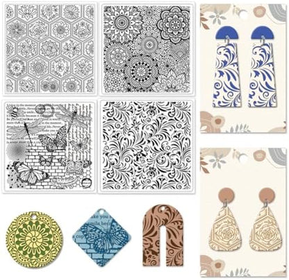CHGCRAFT 4Pcs 4 Styles Retro Vine Polymer Clay Texture Sheets, 5.5x5.5inch by chgcraft