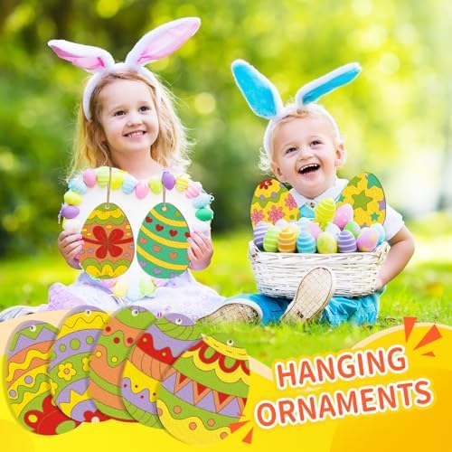 Large Size 7" Wooden Easter Ornaments to Paint, Egg Wooden DIY Blank Unfinished Round Wood Discs Ornament for Crafts Hanging Decorations(10 Different Patterns) - Image 2