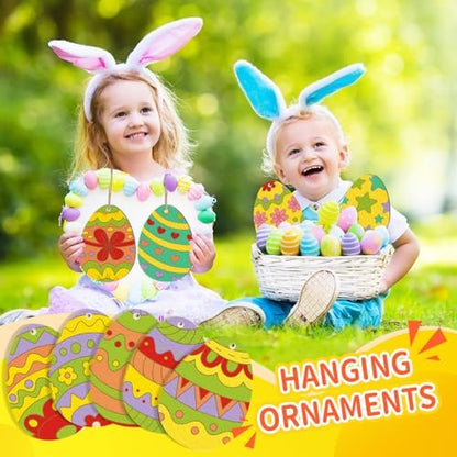 Large Size 7" Wooden Easter Ornaments to Paint, Egg Wooden DIY Blank Unfinished Round Wood Discs Ornament for Crafts Hanging Decorations(10 Different Patterns) - Image 2
