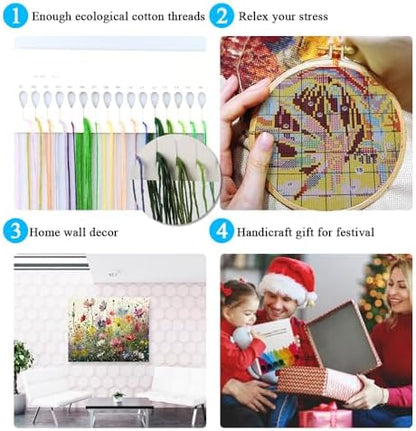 MjhRcll Flower Stamped Cross Stitch Kits, DIY Colorful Flowers Cross Stitch Ornament Kits for Adults Beginners, Counted Embroidery Needlepoint Kits Home Decor 12x16inch - Image 7