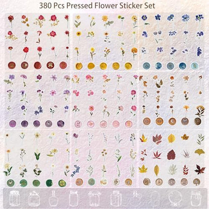 380 Pcs Natural Flower Stickers for Scrapbooking, Vintage Floral Stickers Decals Aesthetic Watercolor Stickers for Journaling Phone Case Stickers Art Bullet Junk Journal Planners DIY Craft Notebook - Image 3