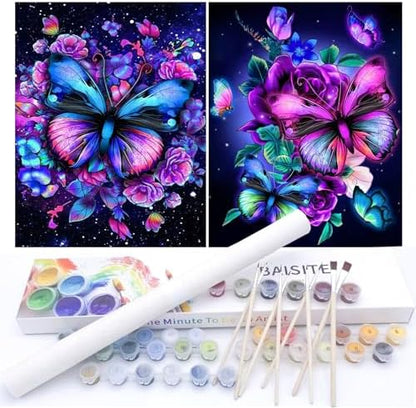 BAISITE Paint by Numbers Kit for Adults Beginners,12" Wx16 L 2 Pack Canvas for Painting Kits for Adults in Colorful Box-Butterflies 5152 by PaintbyNumbersKitsforAdults
