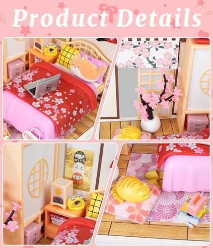 Sakura Japanese Bedroom Miniature House Kit – DIY Dollhouse with Dustproof Sliding Doors & Roof, Tiny Room Building Model Kit for Adults & Teens, Craft Hobby Gift for Women Girlfriend - Image 3