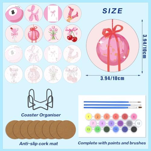 8 Pack Modern Paint by Numbers Kits Coasters with Holder Cork Pads - Image 2