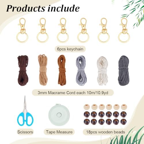 ACRNIGHEET 6PCS Owl Macrame Keychain Kit for Adults Beginners 6 Different Color Owl Boho Macrame Keychain Craft Kits Gift DIY Kits for Adults Purse Phone Bag Includes Step-by-Step Video Tutorials - Image 2