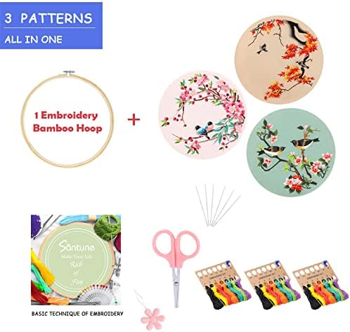 Santune 3 Pack Embroidery Kit for Adults Cross Stitch Kits for Beginners with Bird Patterns,3 Instructions,1 Hoop,Threads and 6 Needles,Hand Needlepoint Sets for Women - Image 7