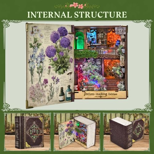 MiniCity Potion-Making Book Nook Kit, 3D Wooden Bookshelf Puzzle with LED - Image 2