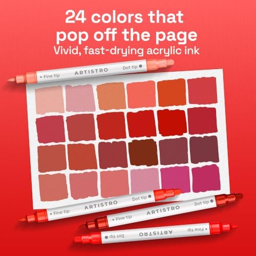ARTISTRO Red Tones Dual-Tip Acrylic Paint Marker Pens - Set of 24 - Image 2