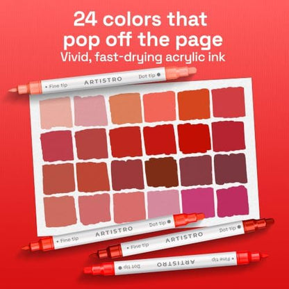 ARTISTRO Red Tones Dual-Tip Acrylic Paint Marker Pens - Set of 24 - Image 2