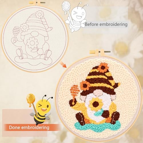 JSRQT Honey Gnomes Punch Needle Kit for Beginners, Punch Needle Embroidery Starter Kit for Adult Kids, DIY Cross Stitch Rug Hooking Craft Beginners Kit with Tools for Home Decor - Image 5