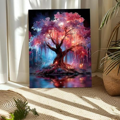 Cherry Blossom Tree Paint by Numbers Kits for Adults Beginner, Night Landscape with Fantastic Tree, Canvas Painting by Numbers for Adults, Easy DIY Oil Painting Kits for Gifts Home Decor 16x20 Inch - Image 5