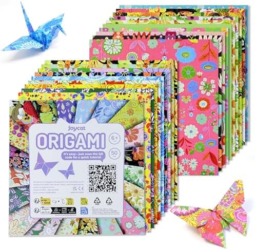 JoyCat Floral Botanical Patterned Origami Paper, 50 Sheets, 6x6 Inch by JOYCAT