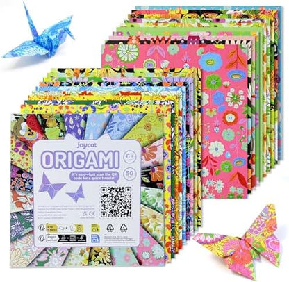 JoyCat Floral Botanical Patterned Origami Paper, 50 Sheets, 6x6 Inch by JOYCAT