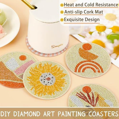 UPINS 8Pcs Boho Diamond Art Painting Coasters for Drinks - Image 6
