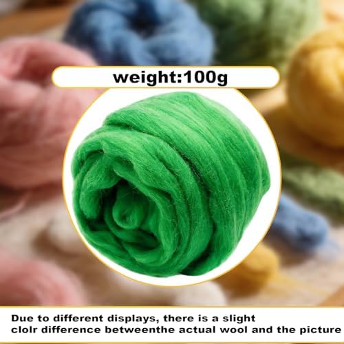 Wool Roving-3.5oz Needle Felting Wool, Soft Multi-Color Wool Fiber, Perfect Felting Wool Pure Wool, Chunky Yarn, for DIY Crafts, NeedleFelting Projects,and Artwork (Jolly Green) - Image 2