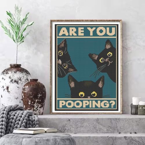 Eiazuiks Stamping Cross Stitch Kit,Cats Counting Cross Stitch Kit for Adult Beginners, Full Line DIY Cross Stitch Stitching Kit for Home Decor Cross Stitch Patterns 12x16 inches - Image 2
