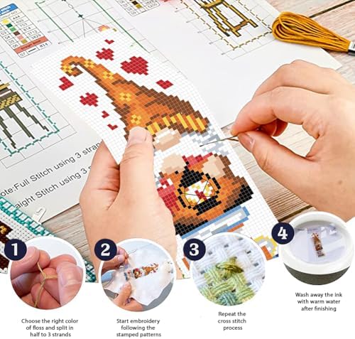 FREEBLOSS 6 Set Cross Stitch Bookmark Kit 11 CT Stamped Cross Stitch Kit DIY Embroidery Bookmark Kits for Adult Beginners with Instructions, Gnome Pattern, 6 x 20 cm/8" x 2.4" - Image 4