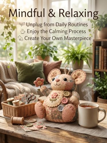 Patchwork Mouse DIY Sewing Kit for Beginners,Handmade Animal Craft Set with Pre-Cut Floral Fabric,Stuffing and Buttons,Plush Ornament Project (B#) - Image 5