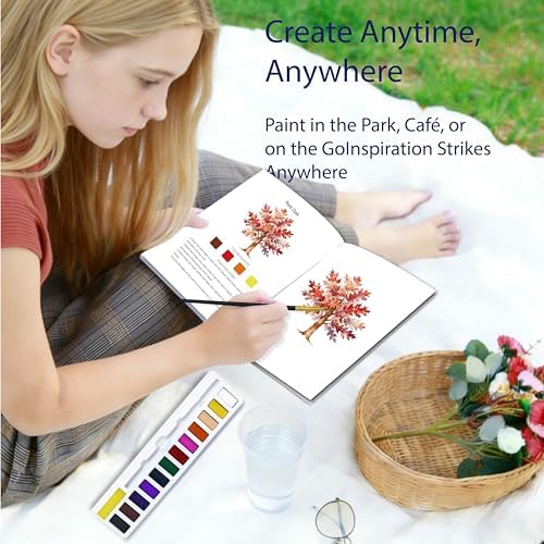 CraftyManor Watercolor Workbook Creative Fruit Water color Paint Book Set with Paints & Brush, 12 Patterns of Original DIY Designs, Beginner-Friendly Adult Coloring Books (Tree) - Image 5
